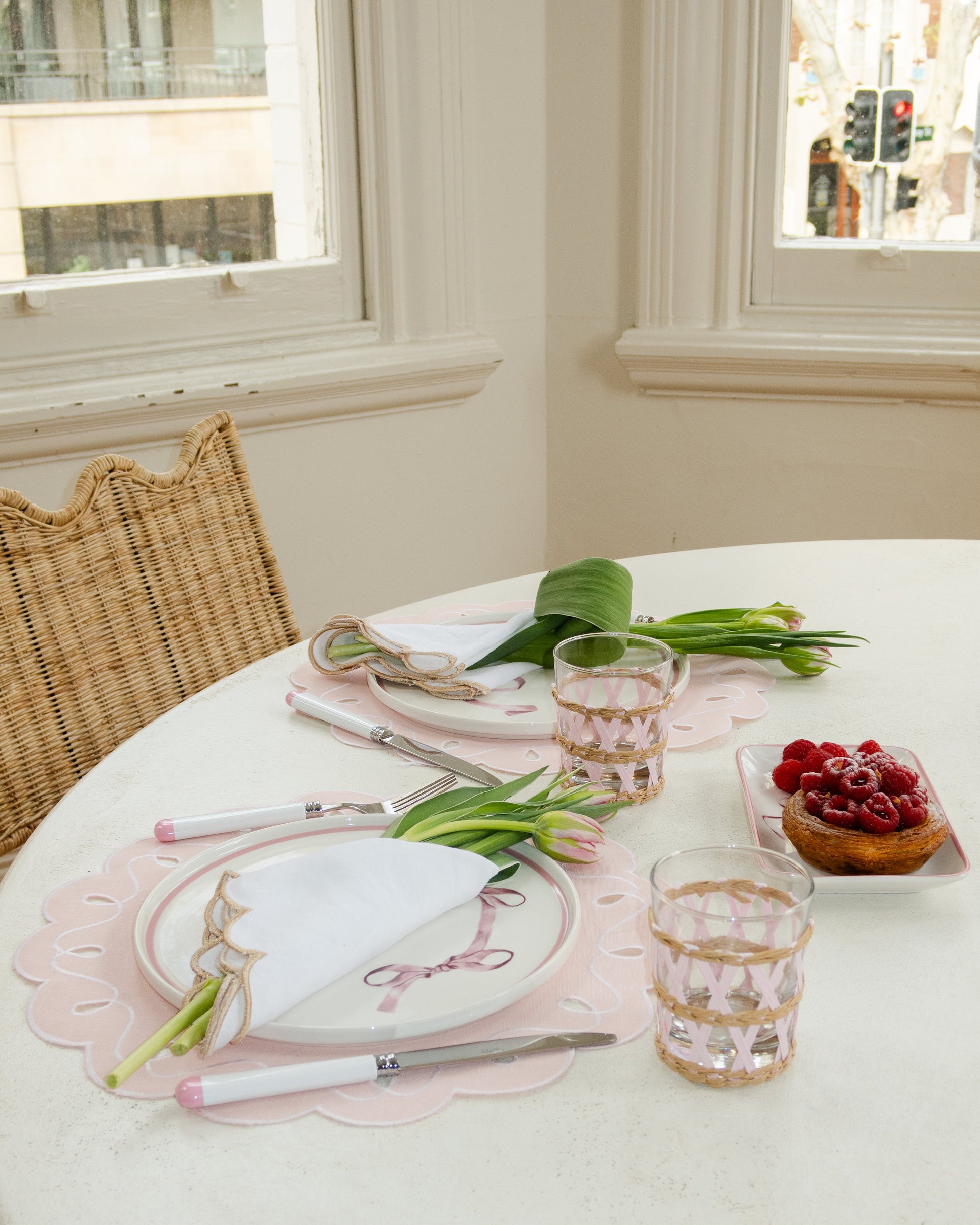 Raffia Glasses Set of 4 - Pink