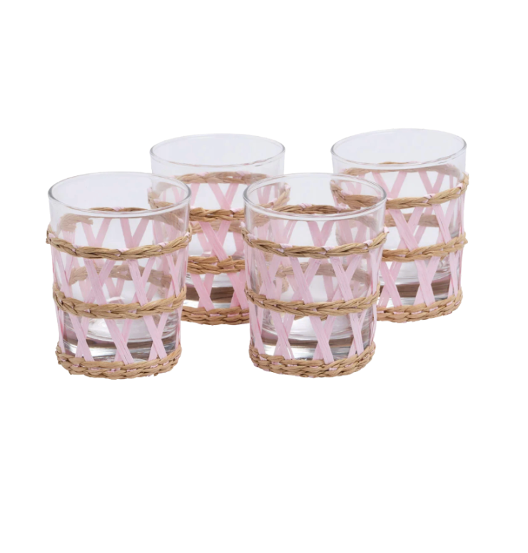 Raffia Glasses Set of 4 - Pink