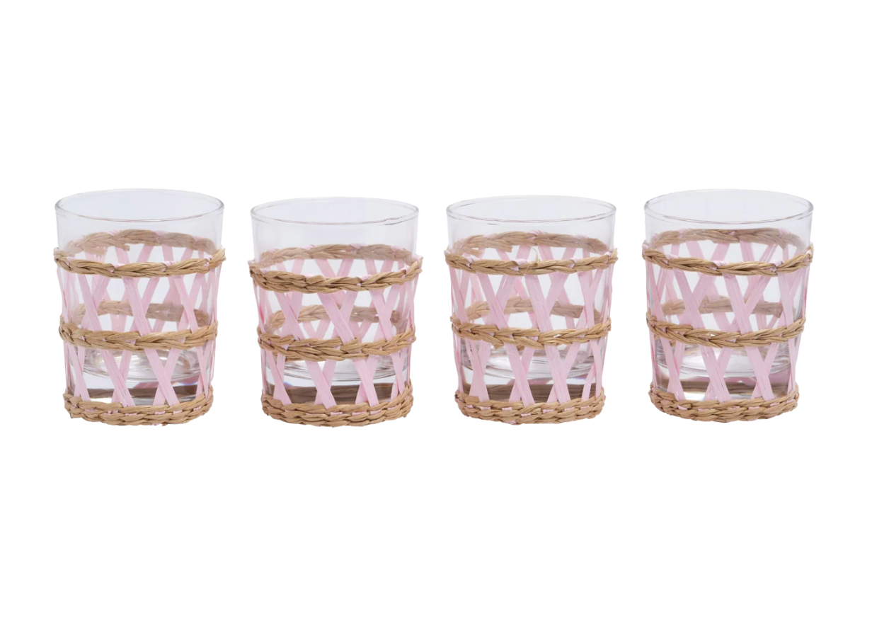 Raffia Glasses Set of 4 - Pink