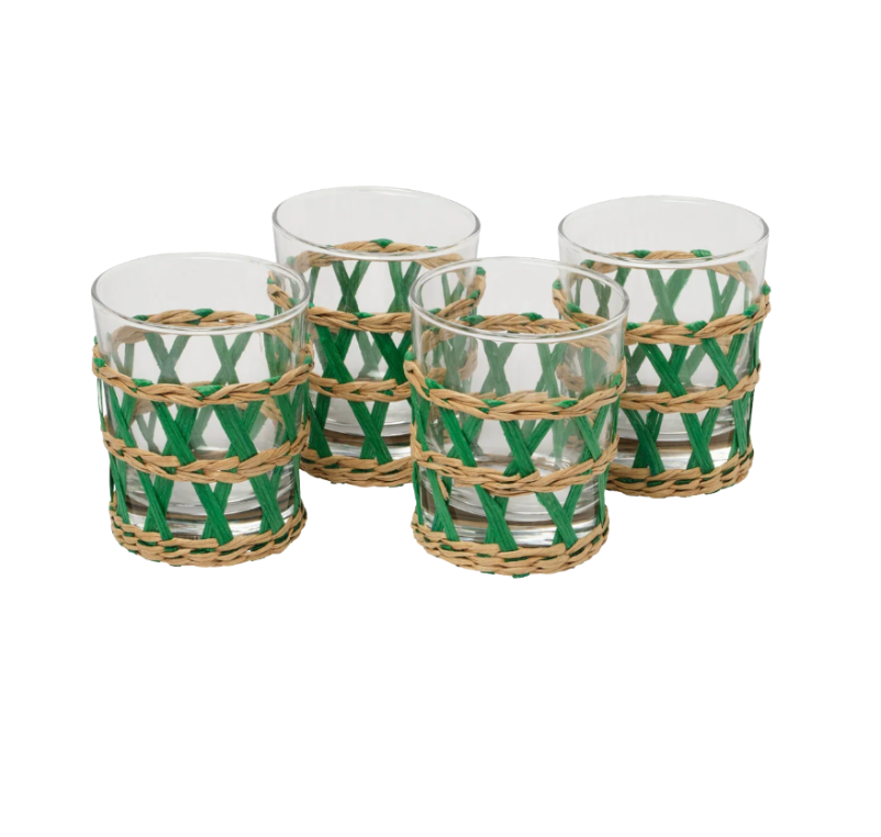 Raffia Glasses Set of 4 - Green
