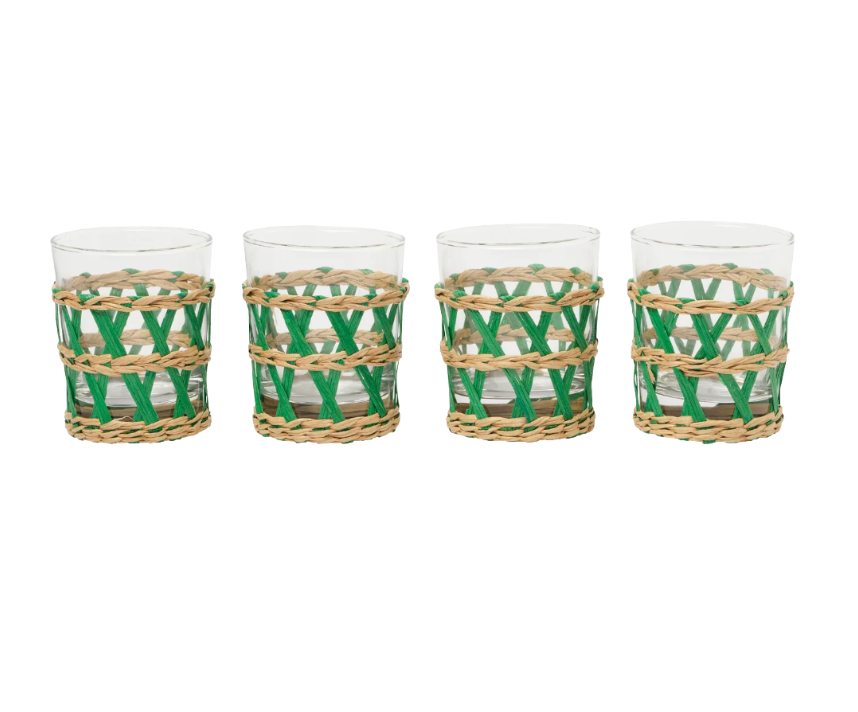 Raffia Glasses Set of 4 - Green